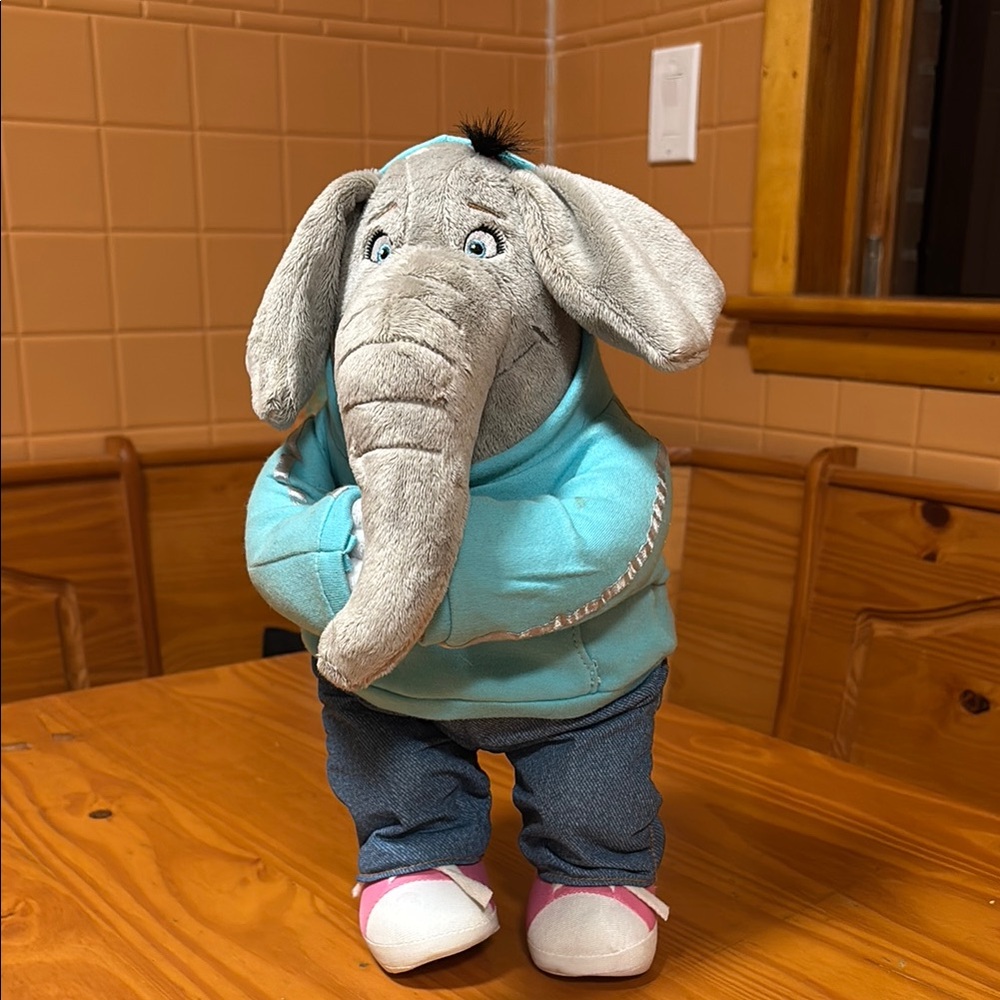 Cuddly Gray and Blue Stuffed Elephant with Floppy Ears